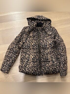 J. Crew leopard print puffer jacket in size S